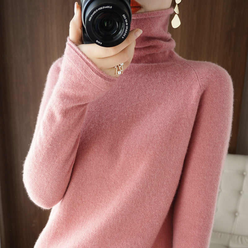 Women's Fitted Fine Knit Thumbhole Turtleneck Sweater — View 4