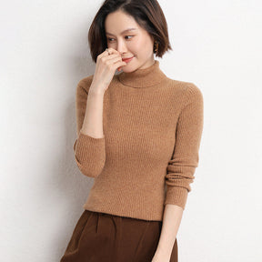 Women's Fitted Ribbed Fine Knit Turtleneck Sweater — View 12
