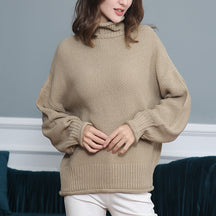 Women's Ribbed Chunky Knit Balloon Sleeve Turtleneck Sweater — View 13