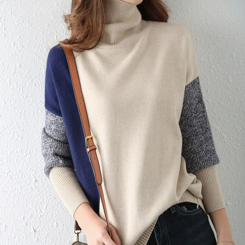 Women's Colorblock Textured Turtleneck Sweater — View 4