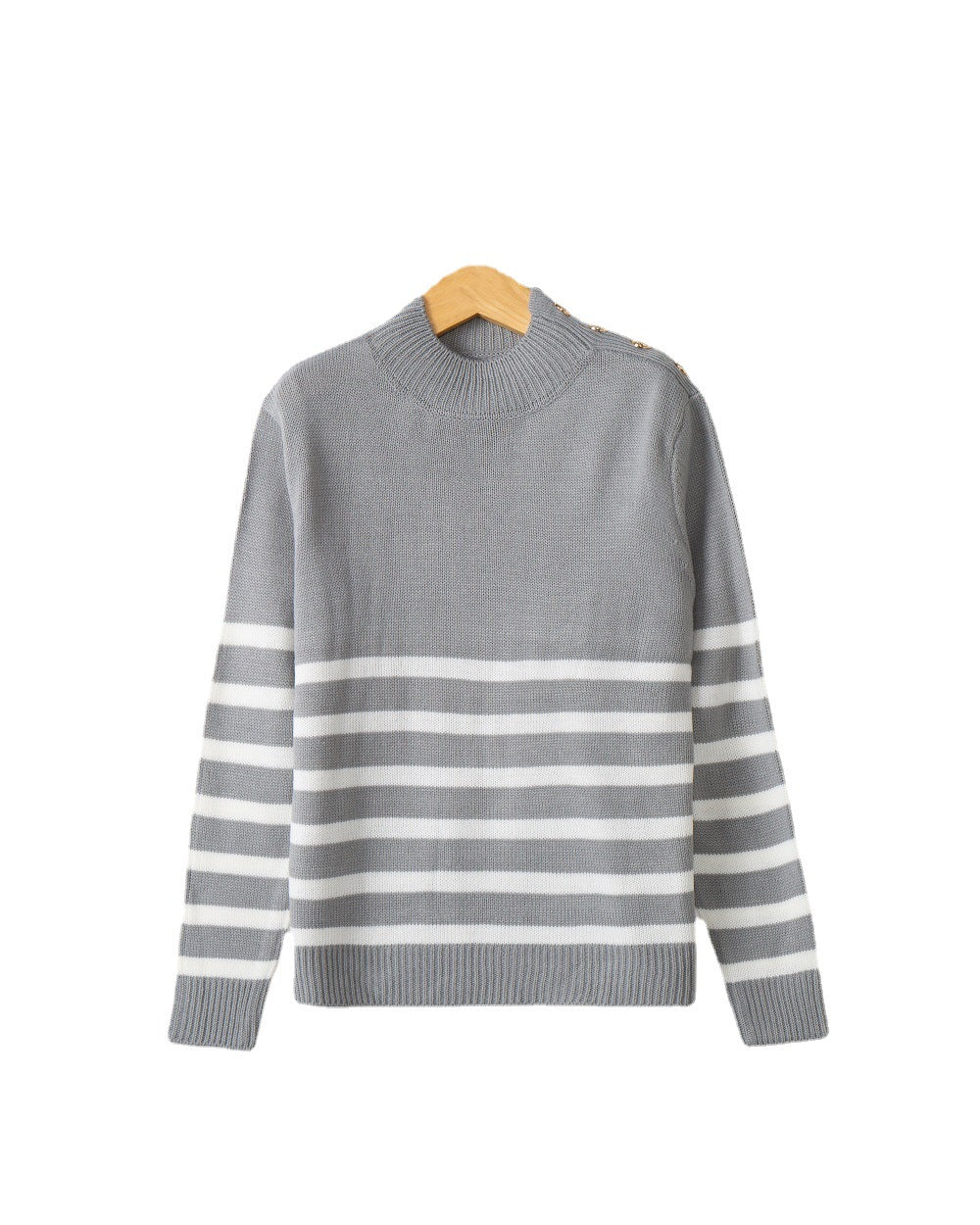 Women's Ribbed Fine Knit Striped Turtleneck Sweater — View 5