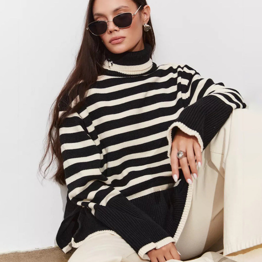 Women's Striped Turtleneck Sweater — View 1