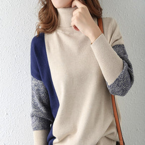 Women's Colorblock Textured Turtleneck Sweater — View 8