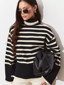 Women's Striped Turtleneck Sweater — View 7