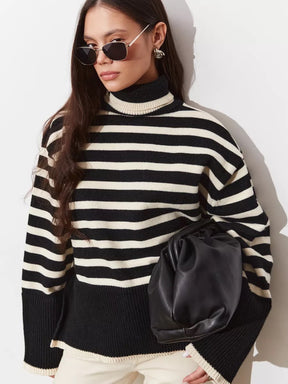 Women's Striped Turtleneck Sweater — View 7