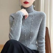 Women's Fitted Ribbed Fine Knit Turtleneck Sweater — View 12