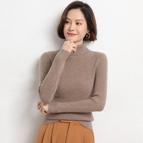 Women's Fitted Ribbed Fine Knit Turtleneck Sweater — View 6