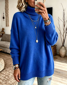 Women's Oversized Ribbed Fine Knit Turtleneck Sweater — View 13