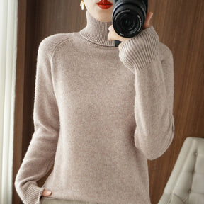 Women's Wool Blend Ribbed Turtleneck Sweater — View 1