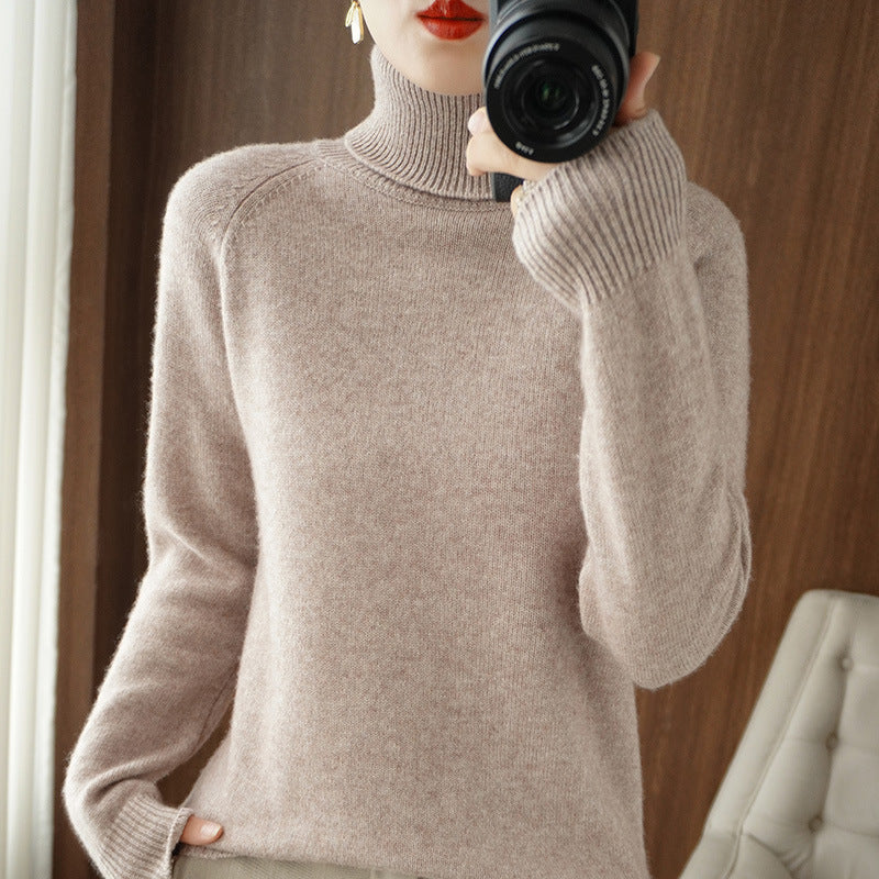 Women's Wool Blend Ribbed Turtleneck Sweater — View 1