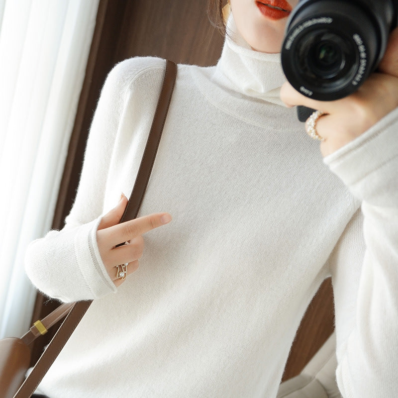Women's Fitted Fine Knit Thumbhole Turtleneck Sweater — View 10