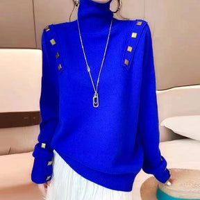 Women's Button Detail Turtleneck Sweater — View 7