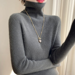Women's Fitted Ribbed Fine Knit Turtleneck Sweater — View 4