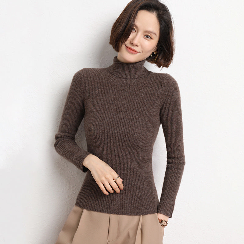 Women's Fitted Ribbed Fine Knit Turtleneck Sweater — View 16