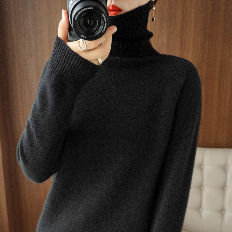 Women's Wool Blend Ribbed Turtleneck Sweater — View 14