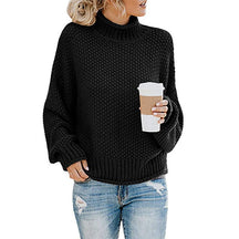 Women's Oversized Ribbed Chunky Knit Turtleneck Sweater — View 23