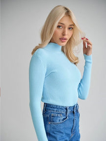 Women's Fitted Ribbed Cropped Turtleneck Sweater — View 7