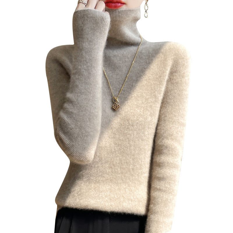 Women's Fitted Ribbed Fine Knit Turtleneck Sweater — View 5