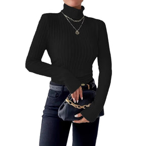 Women's Fitted Ribbed Long Sleeve Turtleneck Sweater — View 5
