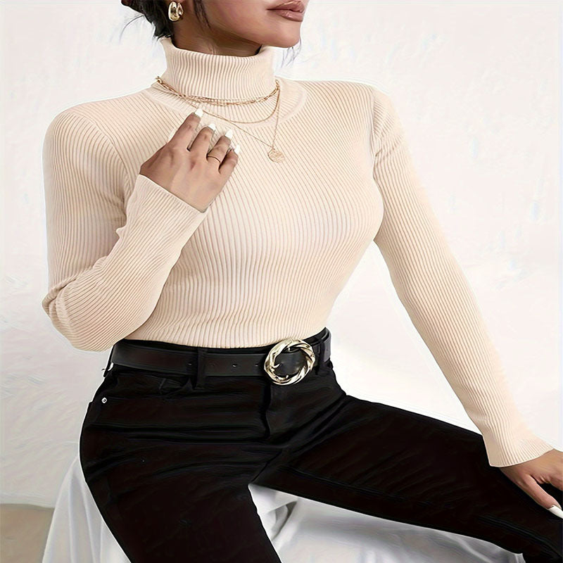 Women's Ribbed Textured Turtleneck Sweater — View 8