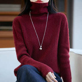 Women's Cashmere Ribbed Fine Knit Turtleneck Sweater — View 9