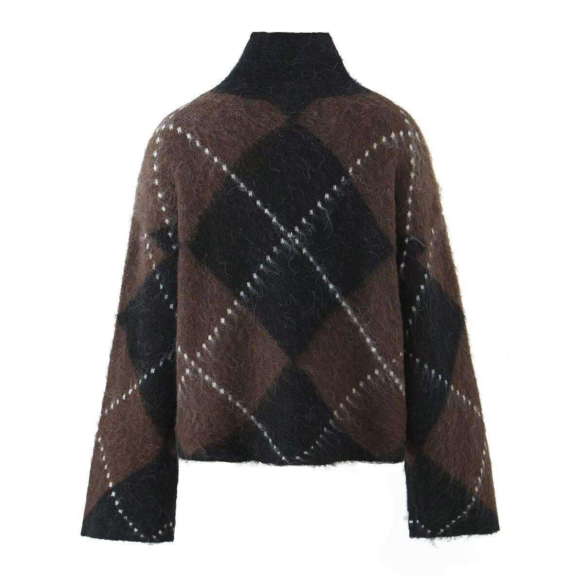 Women's Chunky Knit Geometric Turtleneck Sweater — View 3