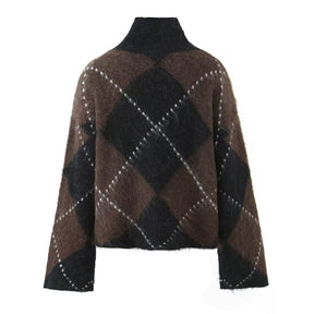 Women's Chunky Knit Geometric Turtleneck Sweater — View 3