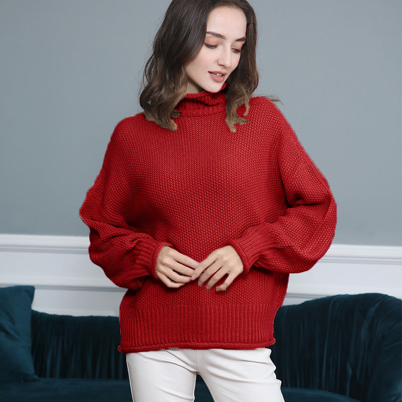 Women's Ribbed Chunky Knit Balloon Sleeve Turtleneck Sweater — View 9