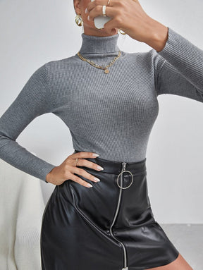 Women's Ribbed Long Sleeve Turtleneck Sweater — View 6
