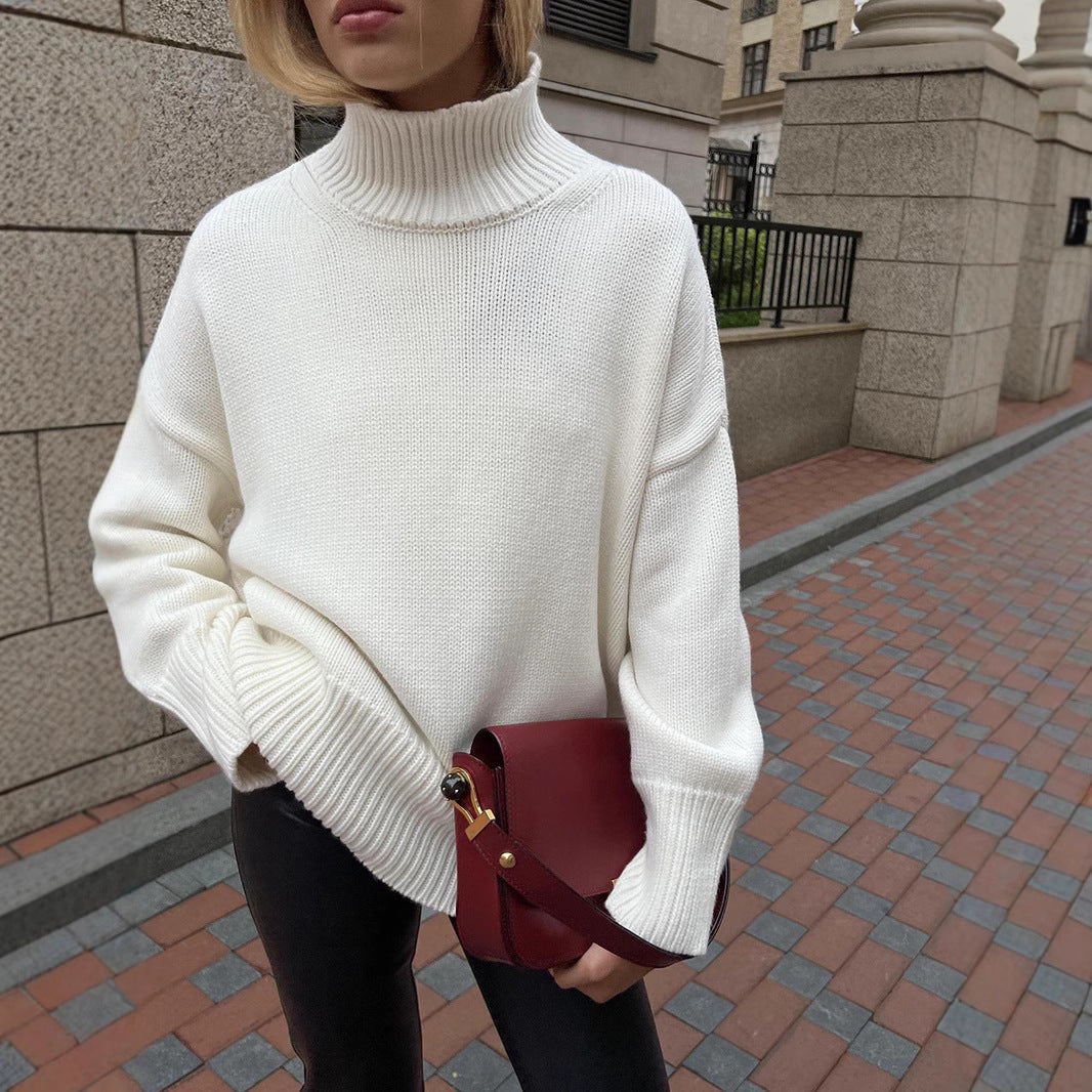 Women's Wool Blend Relaxed Fit Turtleneck Sweater — View 3