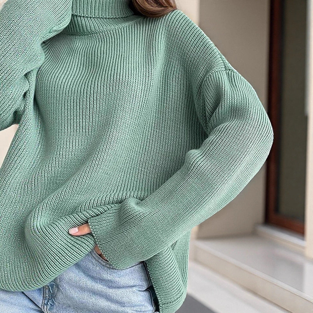 Women's Oversized Ribbed Drop Shoulder Turtleneck Sweater — View 4