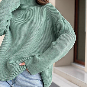 Women's Oversized Ribbed Drop Shoulder Turtleneck Sweater — View 4