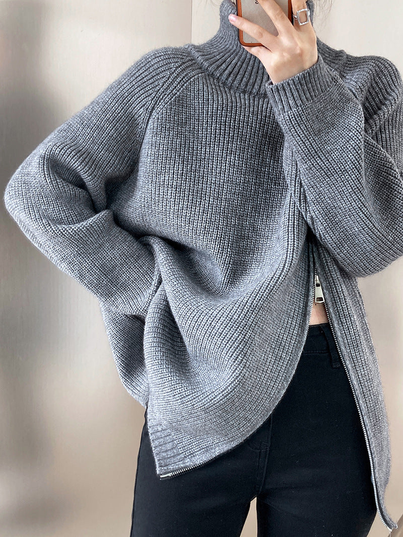Women's Side Slit Turtleneck Sweater — View 1