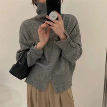Women's Button Detail Turtleneck Sweater — View 7