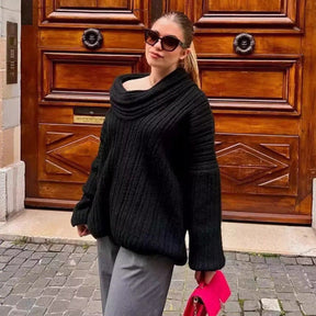 Women's Ribbed Chunky Knit Turtleneck Sweater — View 2
