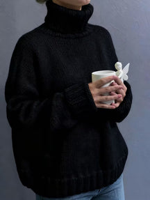 Women's Oversized Ribbed Drop Shoulder Turtleneck Sweater — View 6