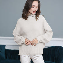 Women's Ribbed Chunky Knit Balloon Sleeve Turtleneck Sweater — View 14