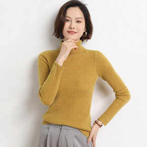 Women's Fitted Ribbed Fine Knit Turtleneck Sweater — View 11
