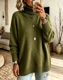 Women's Oversized Ribbed Fine Knit Turtleneck Sweater — View 21