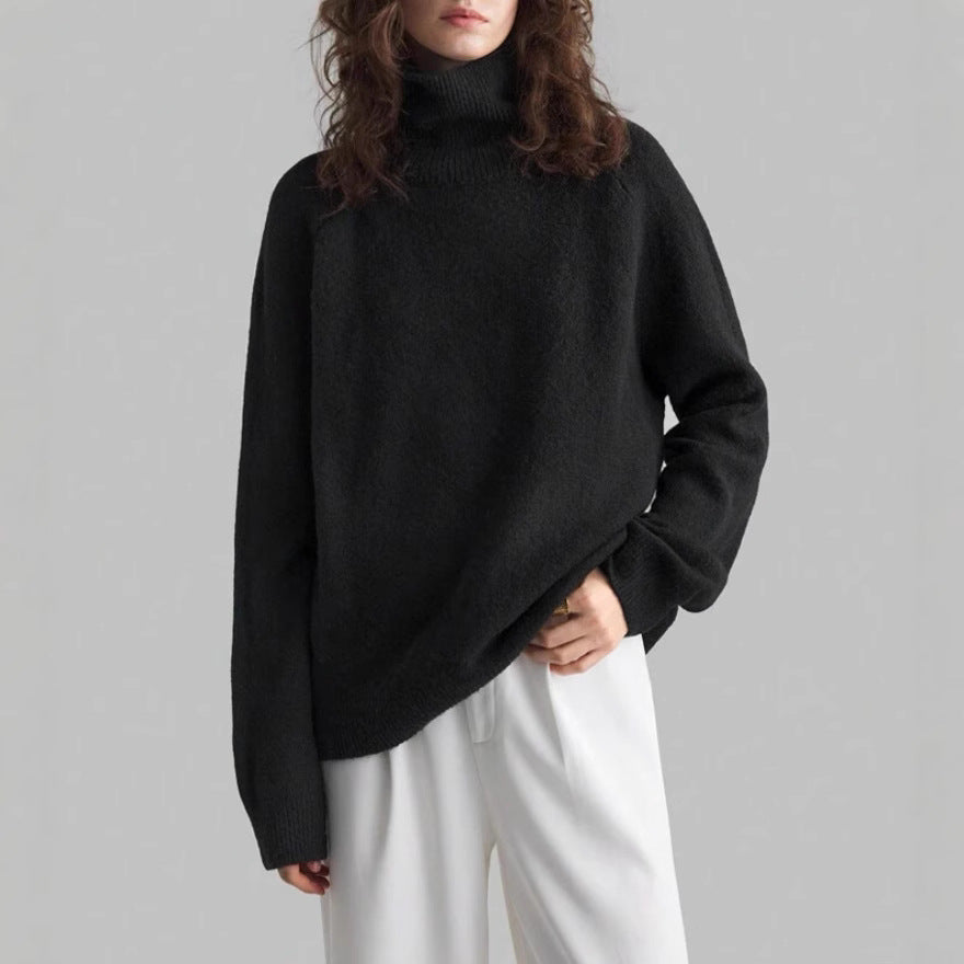 Women's Oversized Ribbed Fine Knit Turtleneck Sweater — View 3