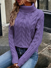 Women's Cable Knit Textured Turtleneck Sweater — View 13