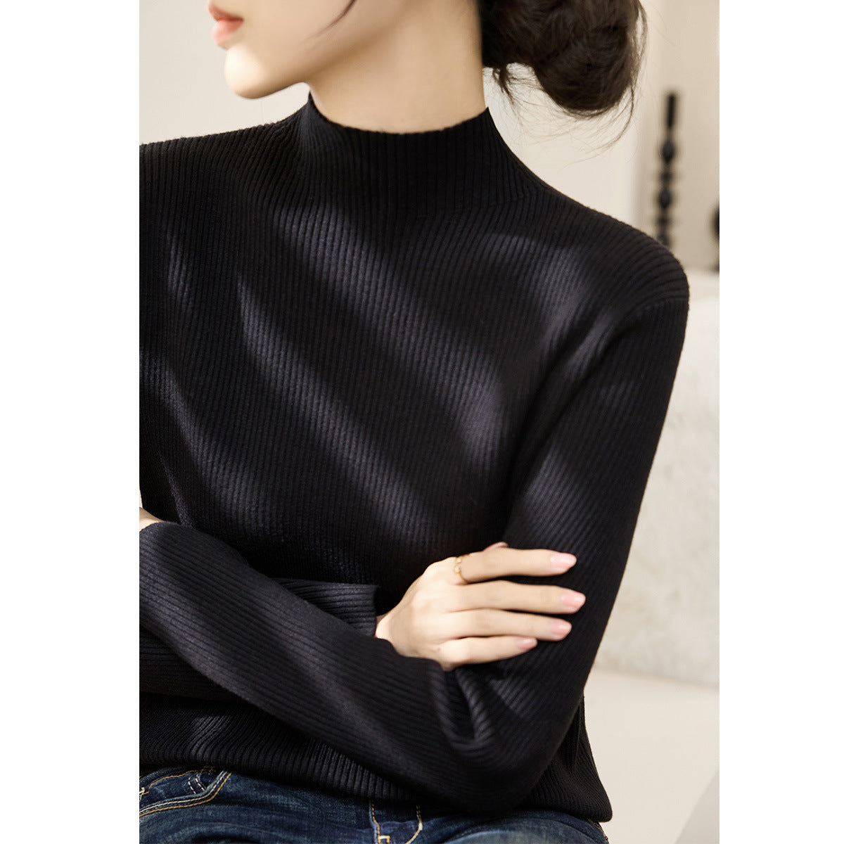 Women's Ribbed Textured Turtleneck Sweater — View 6