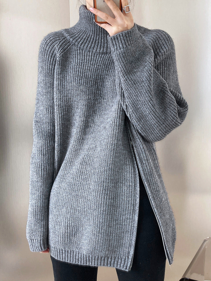 Women's Side Slit Turtleneck Sweater — View 2