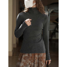Women's Fitted Ribbed Fine Knit Turtleneck Sweater — View 4