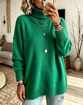 Women's Oversized Ribbed Fine Knit Turtleneck Sweater — View 9