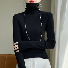 Women's Fitted Ribbed Fine Knit Turtleneck Sweater — View 14