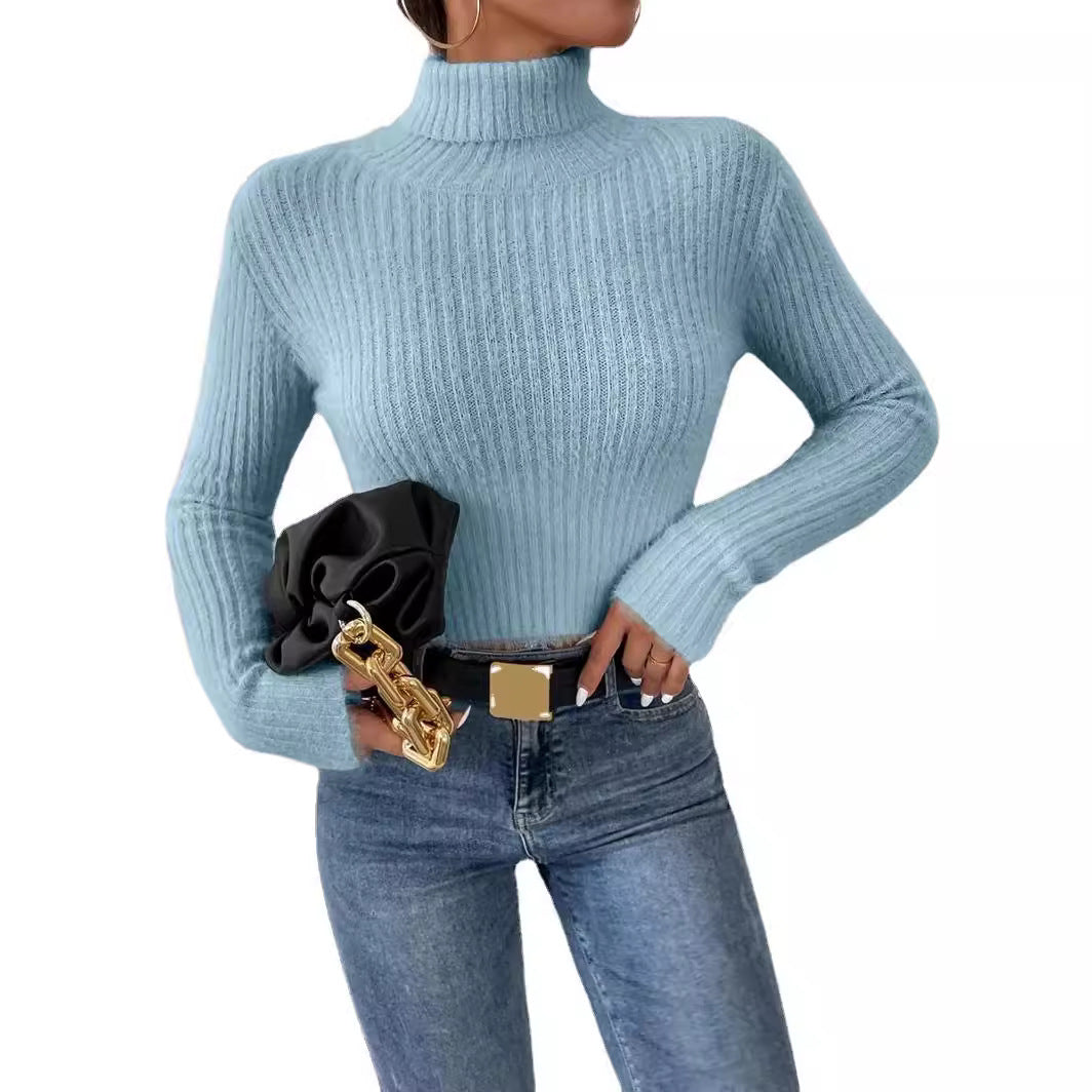 Women's Mohair Ribbed Cropped Turtleneck Sweater — View 5