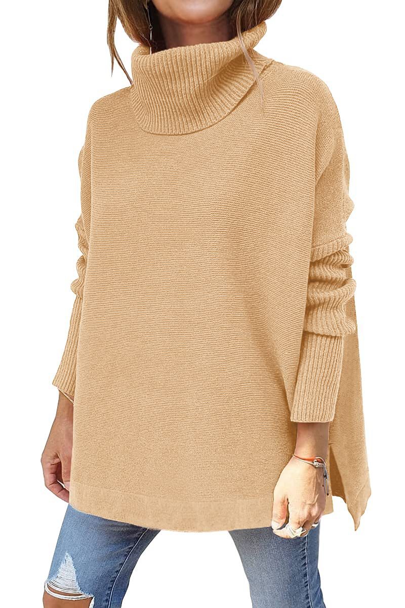 Women's Relaxed Fit Textured Turtleneck Sweater — View 12