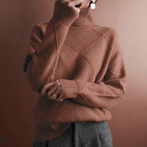 Women's Fine Knit Geometric Turtleneck Sweater — View 14