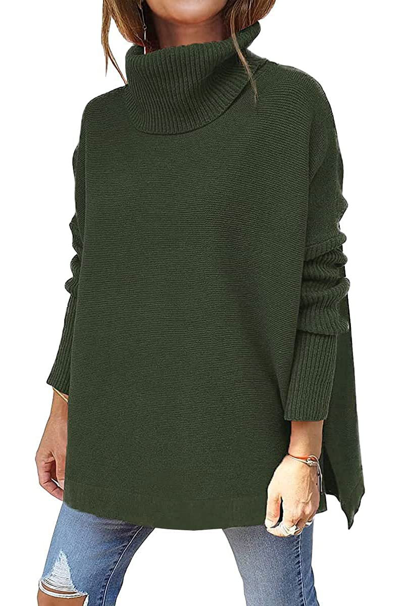 Women's Relaxed Fit Textured Turtleneck Sweater — View 9